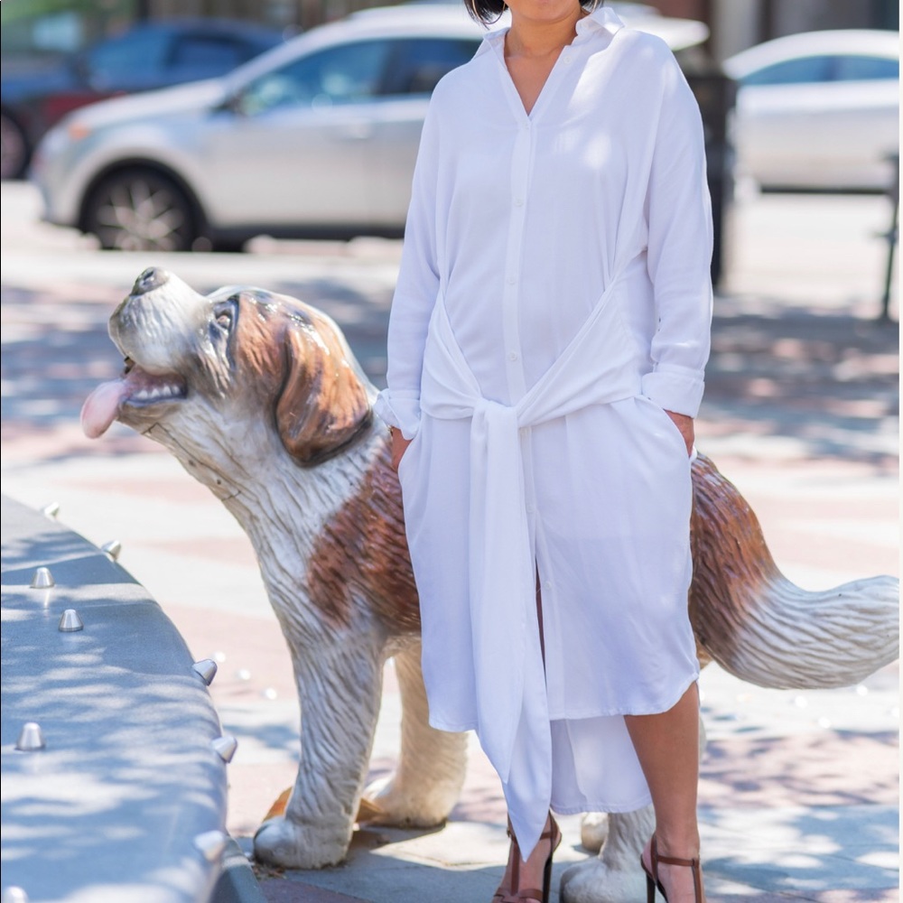 White wrap shirt dress